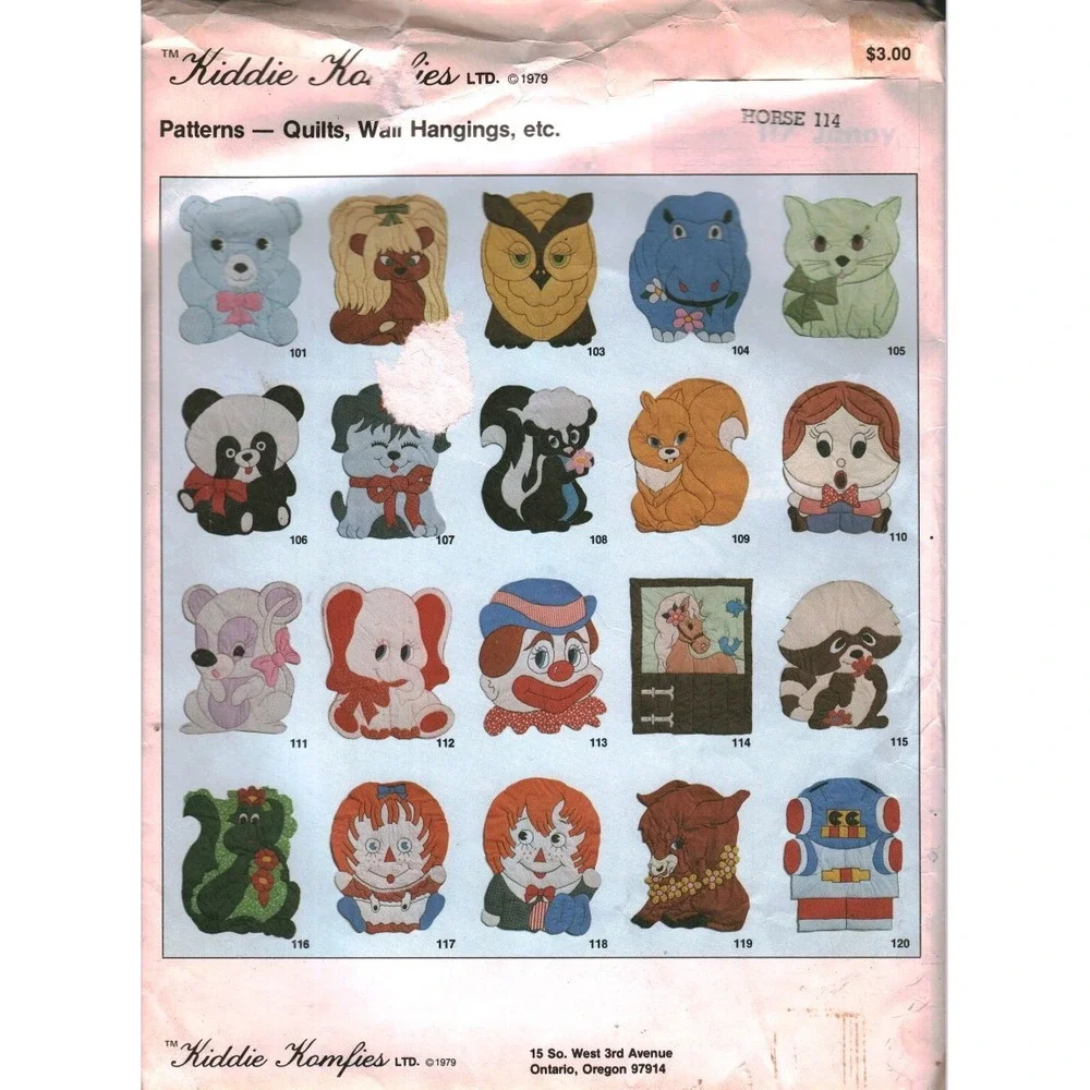 Vintage 1979 Kiddie Komfies Sewing Patterns Quilts Wall Hangings Horse 114 Rare